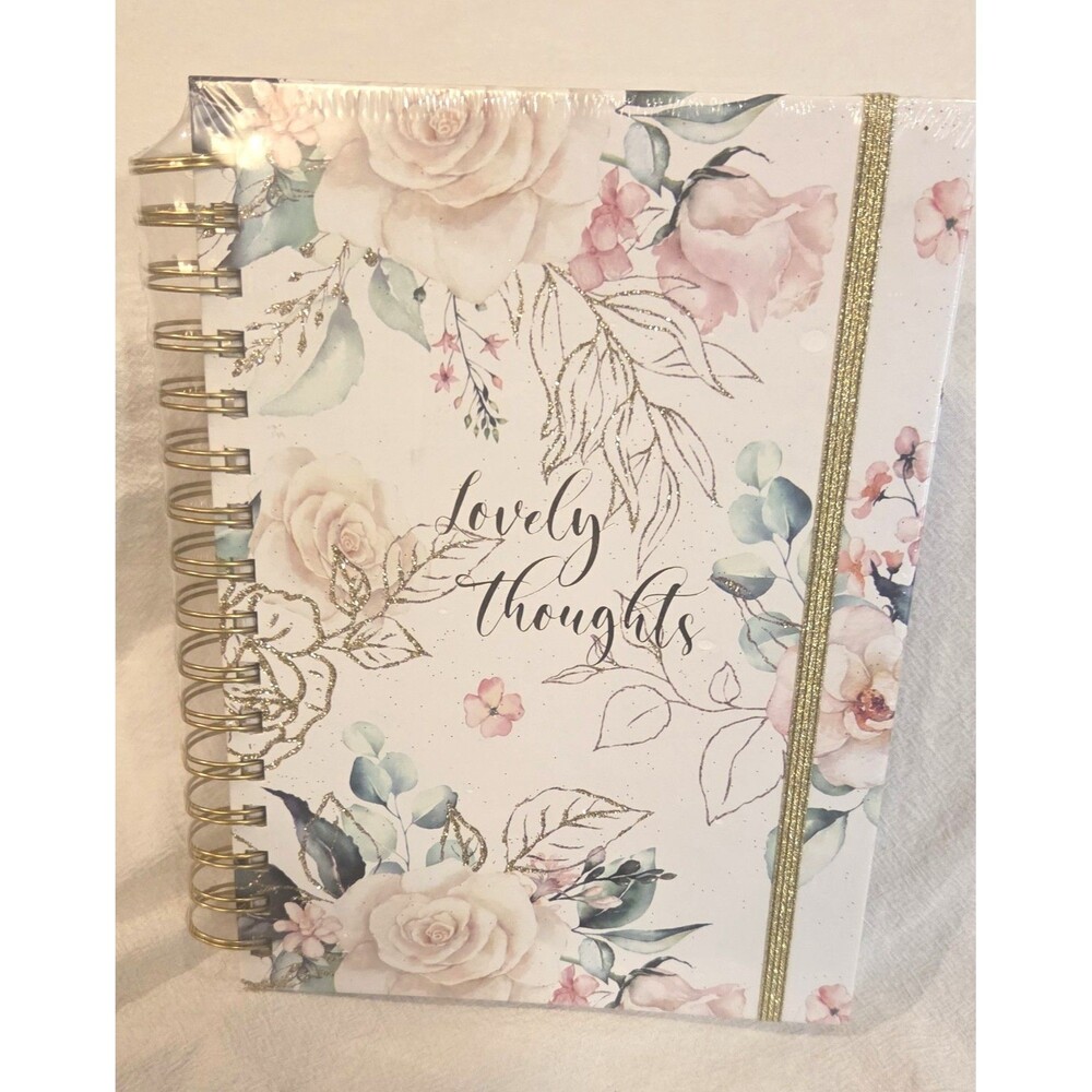 Journal Paper Tales Lovely Thoughts Pink Roses Gold Spiral Bound - New, Sealed